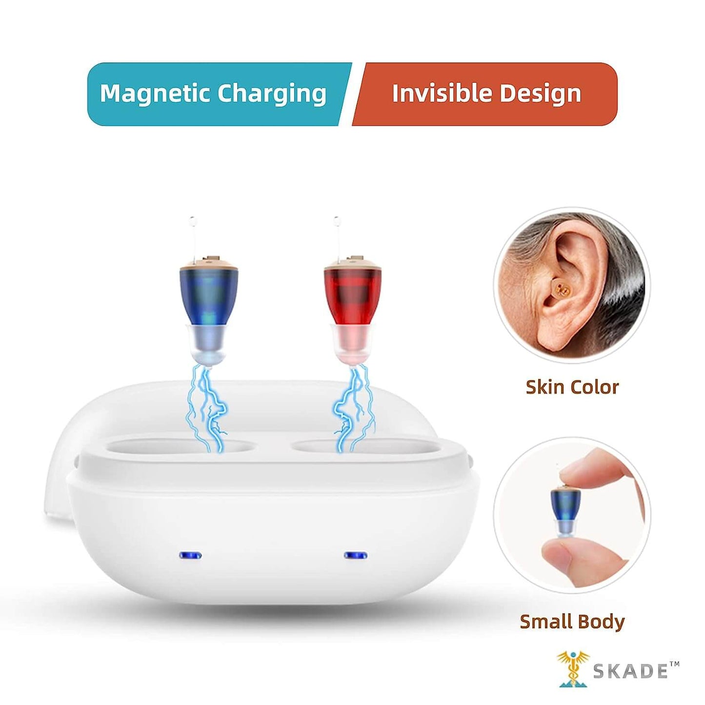  Rechargeable Hearing Aids for Seniors with Noise Cancelling, Nano Hearing Amplifier for Adults Comfortable Wearing, Invisible Design Digital Tech Power Amplifiers, No in-Person Visit Needed (Blue & Red)