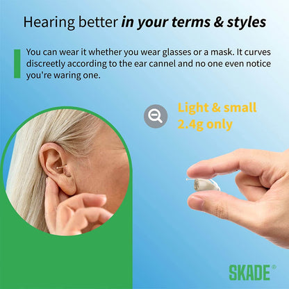 SKADE Hearing Aids for Seniors Rechargeable with Noise Cancelling, Nano 8-Channel Digital Hearing Amplifier, LED Display with One Week Backup Power, PSAP Personal Sound Amplification(Beige)